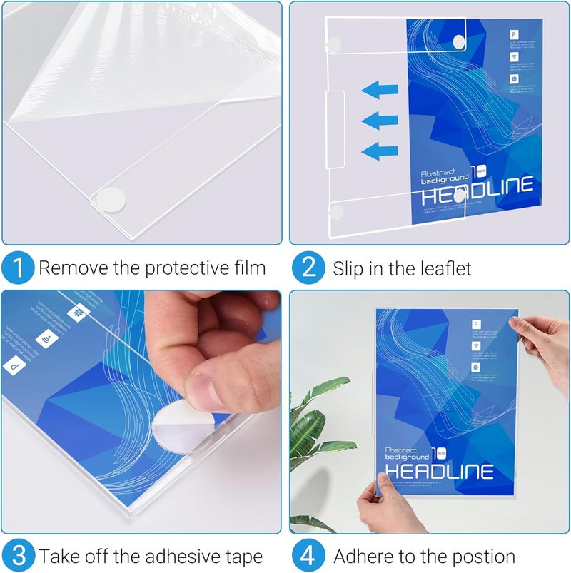 DECOHOBO Acrylic Sign Holder 8.5x11 Wall Mount with Strong Adhesive Tape, No Drilling Vertical & Horizontal Clear Plastic Frame for Office Home Store, Damage-Free Installation (3 Pack) - Image 5